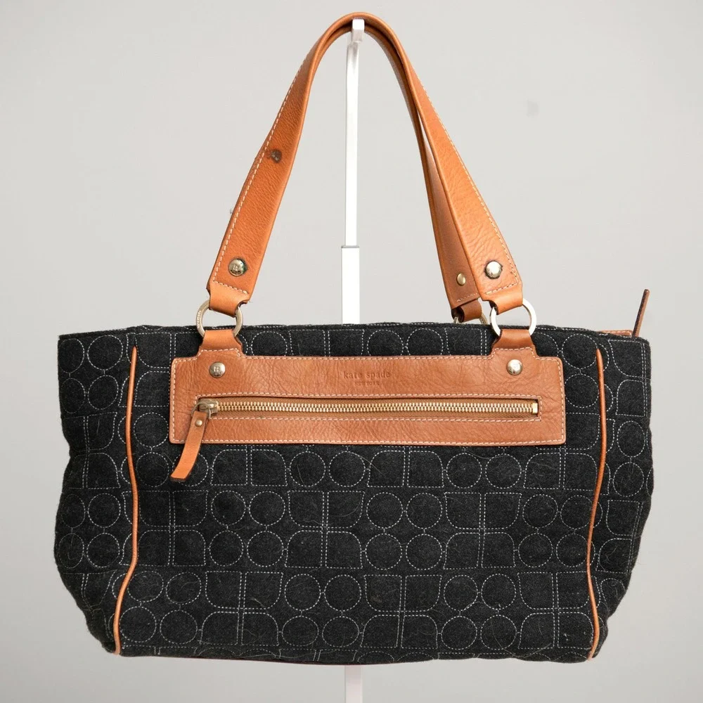 VTG Kate Spade Black Quilted Logo Shoulder Bag CottageCore Chic Minimalist Tote